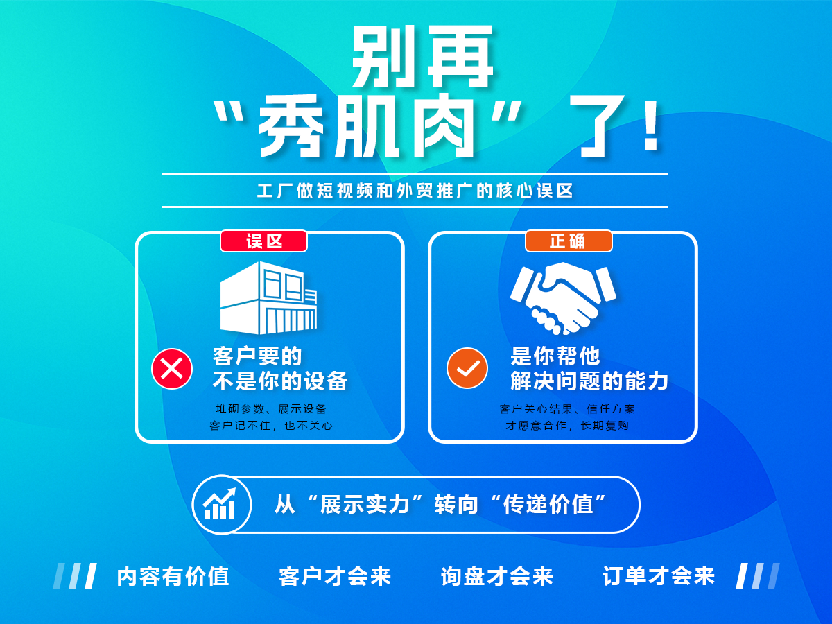 工厂做短视频和外贸推广，别再“秀肌肉”了！｜客户要的不是你的设备，是你帮他解决问题的能力